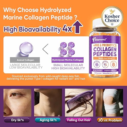 Miniatura 4 de Gomitas de colágeno para mujer, sin azúcar, péptidos de colágeno hidrolizados con prebióticos y probióticos, niacinamida, ácido hialurónico,