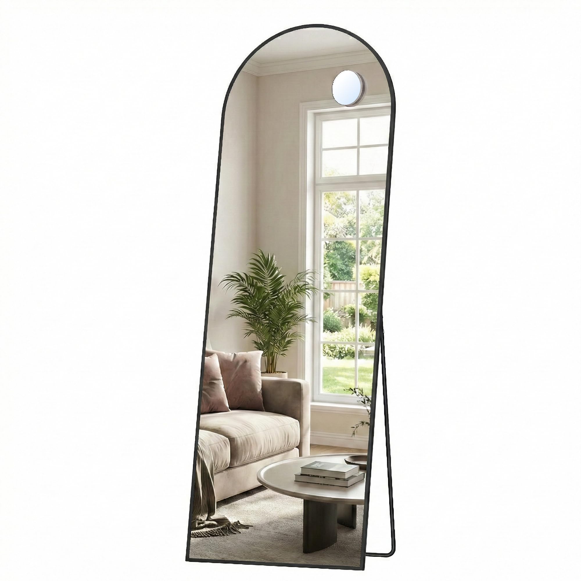 SONGMICS Ganzkörperspiegel, 160 x 50 cm, gewölbter Standspiegel, mit Vergrößerungsspiegel, Rahmen aus Aluminiumlegierung, Hartglas, für Schlafzimmer, Wohnzimmer, Garderobe, tintenschwarz LFM031BD02
