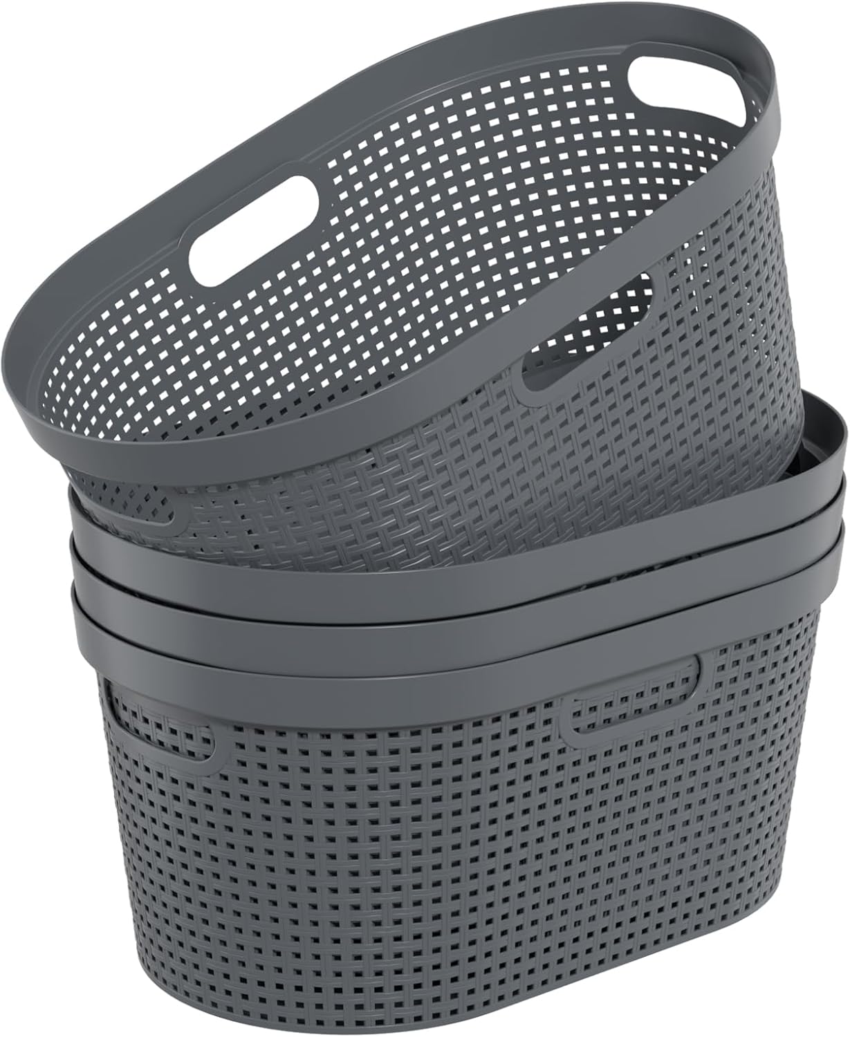 40 L Large Plastic Laundry Basket with Handles, 4 Pack Plastic Clothes Laundry Basket, 22.44" L x 14.96" W x 10.31" H, Gray