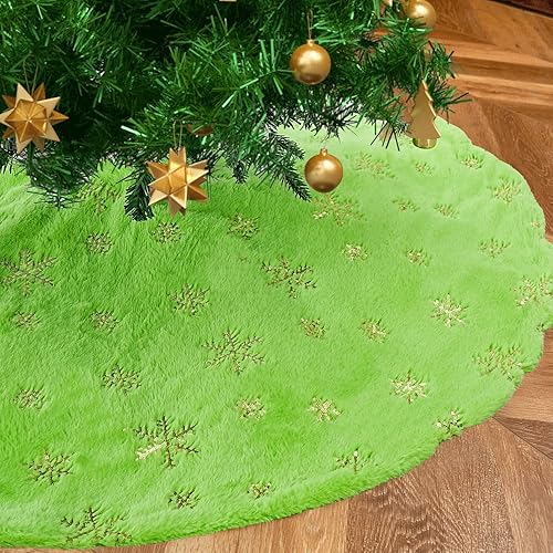 Miniatura 36 de Falda de árbol de Navidad de 36 pulgadas, faldas blancas de piel sintética con copos de nieve de lentejuelas doradas, falda de árbol de felpa suave