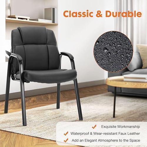 Miniatura 7 de Silla de sala de conferencias de piel sintética, sillas de respaldo alto con brazos acolchados y sin ruedas, sillas de invitados de 2 para sala de