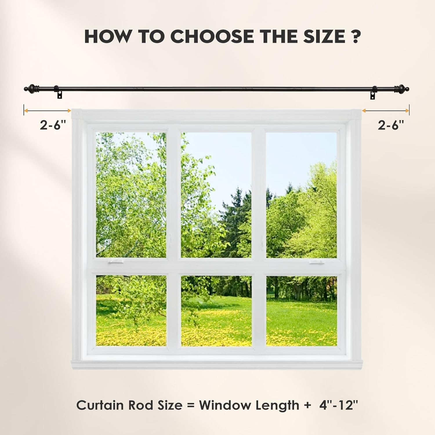 Black Curtain Rods for Window 48 to 84 Inch, 2 Pack 5/8 Inch Heavy Duty Curtain Rods Adjustable with Brackets, Easy Installation, Suitable for Bedroom, Living Room, Kitchen
