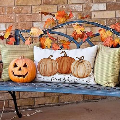 Miniatura 4 de DFXSZ Fundas de almohada de otoño de 12 x 20 pulgadas, otoño, Acción de Gracias, pintura de tinta, calabazas naranjas, funda lumbar de algodón y