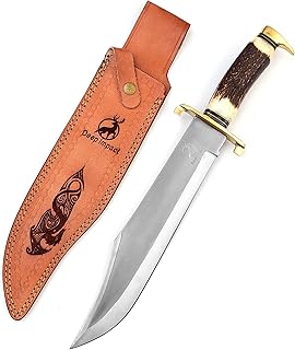 Deep Impact 12" Fixed Blade Hunting Knife, Bowie knife with Leather Sheath - 5.5" Stag Horn Deer Handle - Ideal Hunting Gear for Men, 12 Inch Perfect Hunting Knife for Skinning, Hiking, Survival Knife - Deep Impact