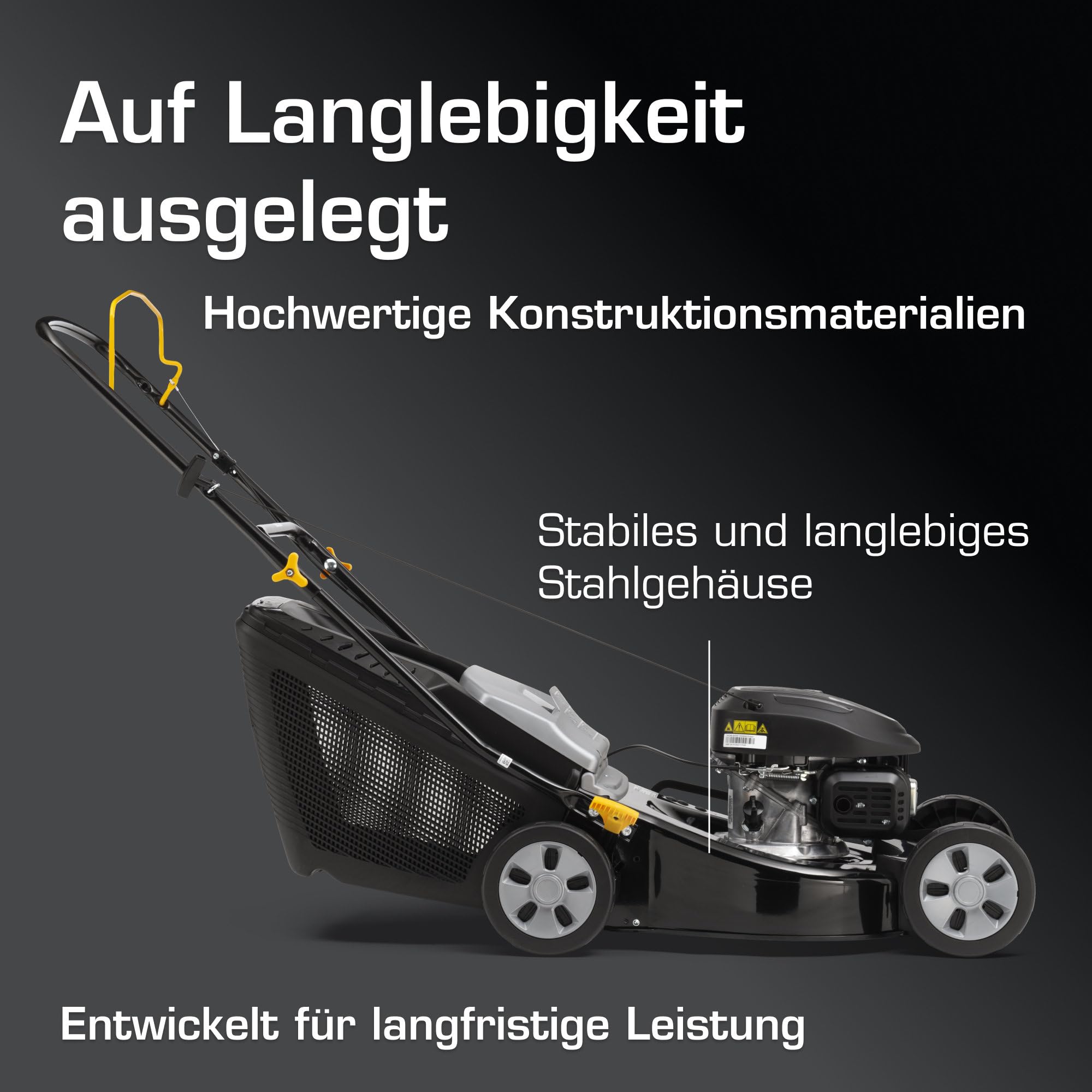 Alpina AL4 46 A Benzin-Rasenmäher, 125 cm³, 46 cm – Fangkorb 60 l, Zentrale Schnitthöhenverstellung (6 Stufen) – Rasenflächen bis 1.200 m²
