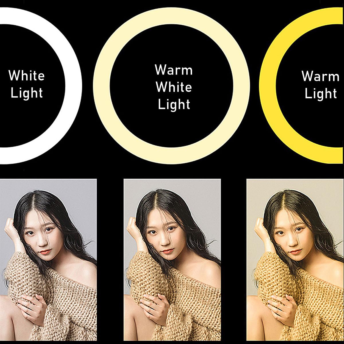 BESTYASH Anillo de Luz LED para Móvil con 2 Piezas, Lámpara de Relleno para Maquillaje y Video, Luz Portátil de Metal y Plástico con Soporte de 16 Cm