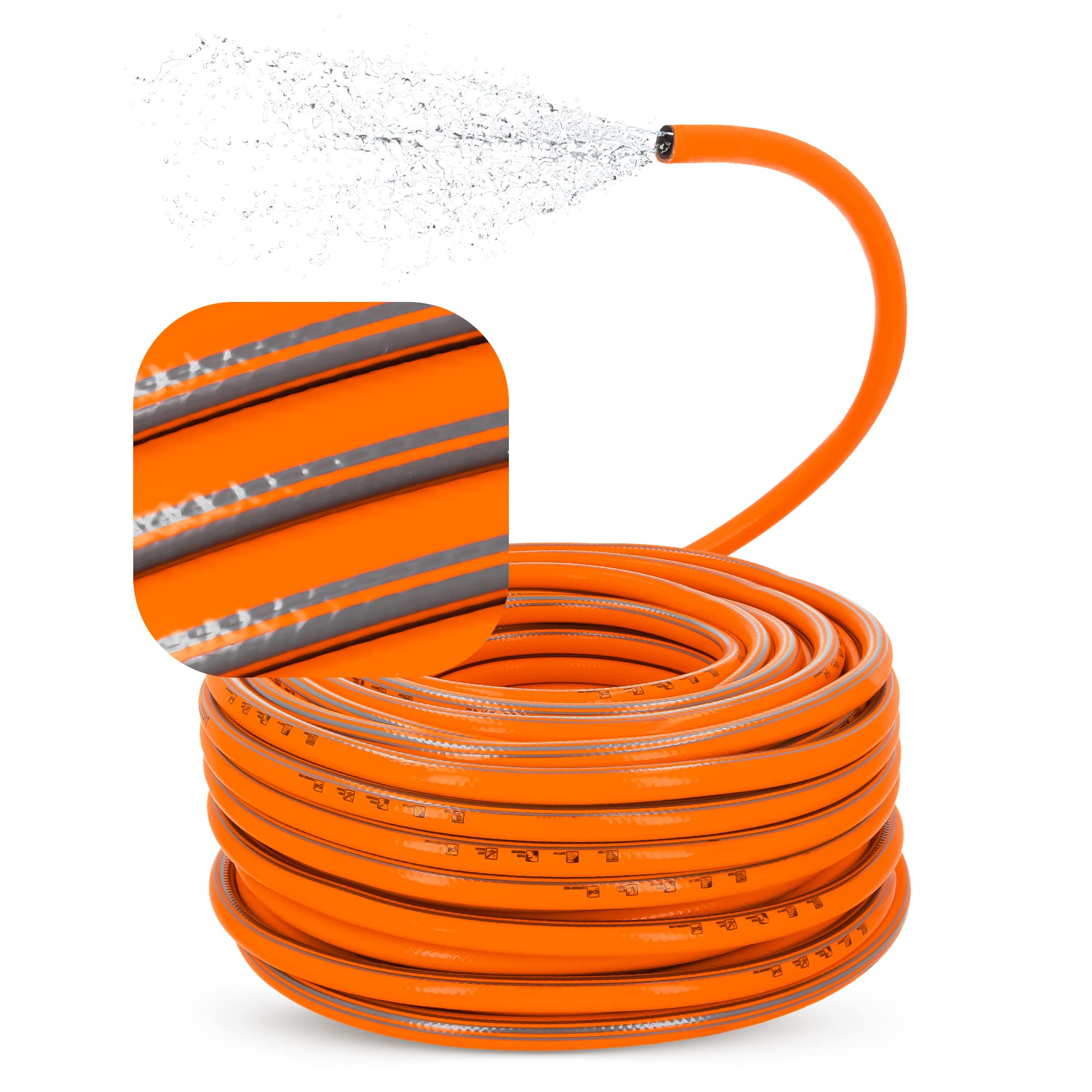 Gartenschlauch 1/2" 50 m Orange Verstärkt 3-lagig UV-Beständig Formstabiler Flexibler Gartenschlauch Bewässerung Gartenarbeit Autowäsch Panzerschlauch