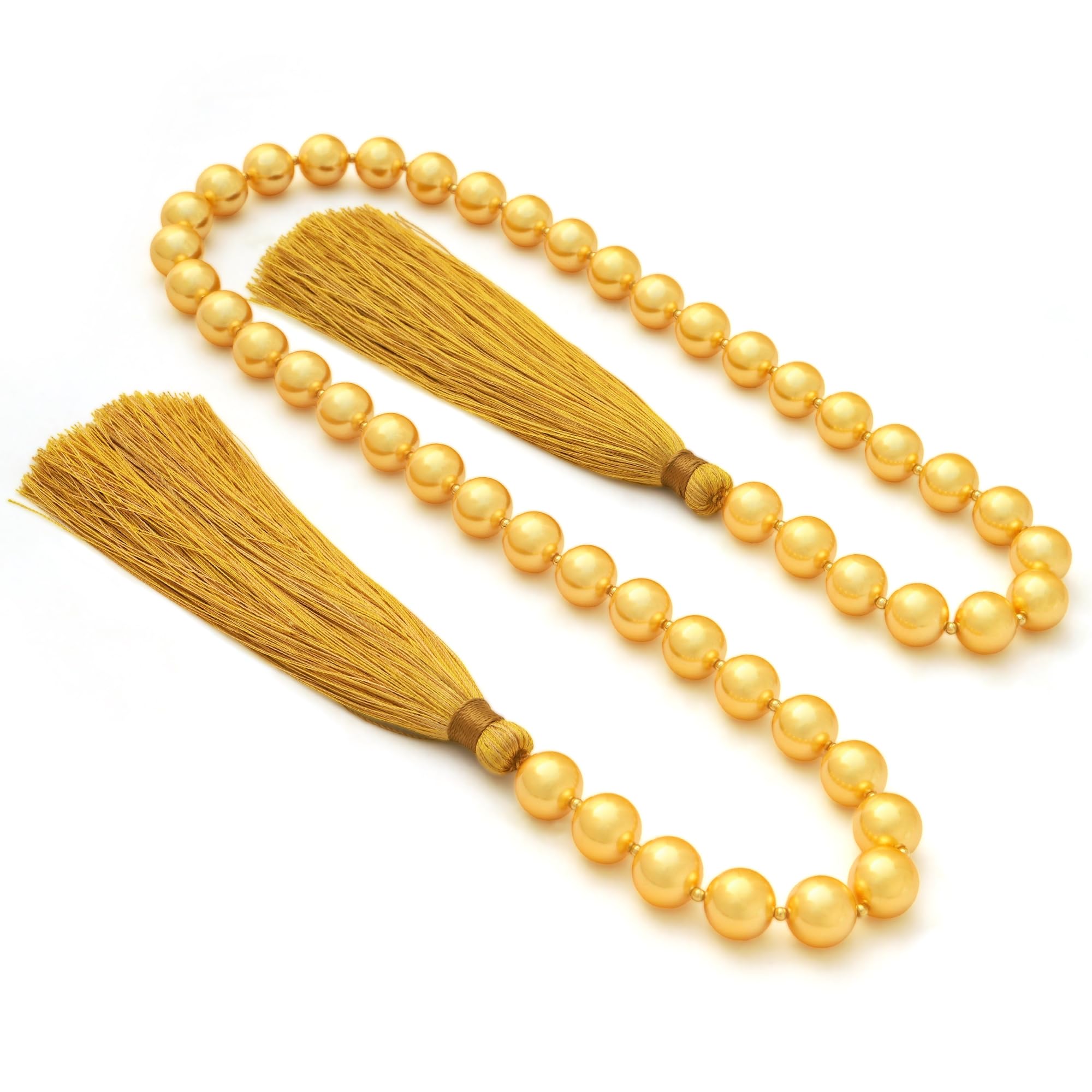 LUMITI Glass Pearl Garland Tassel, 35inch Farmhouse Table Decor Healing Beads Boho Wall Shelf Hanging Decoration (Gold)