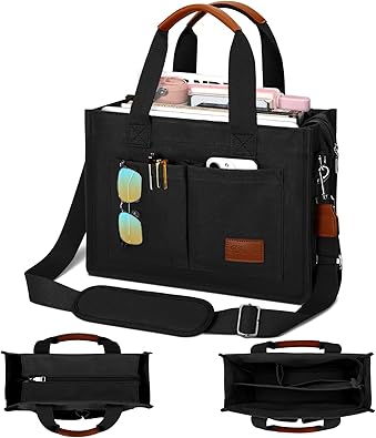 Canvas Tote Bag with Zipper and Compartments