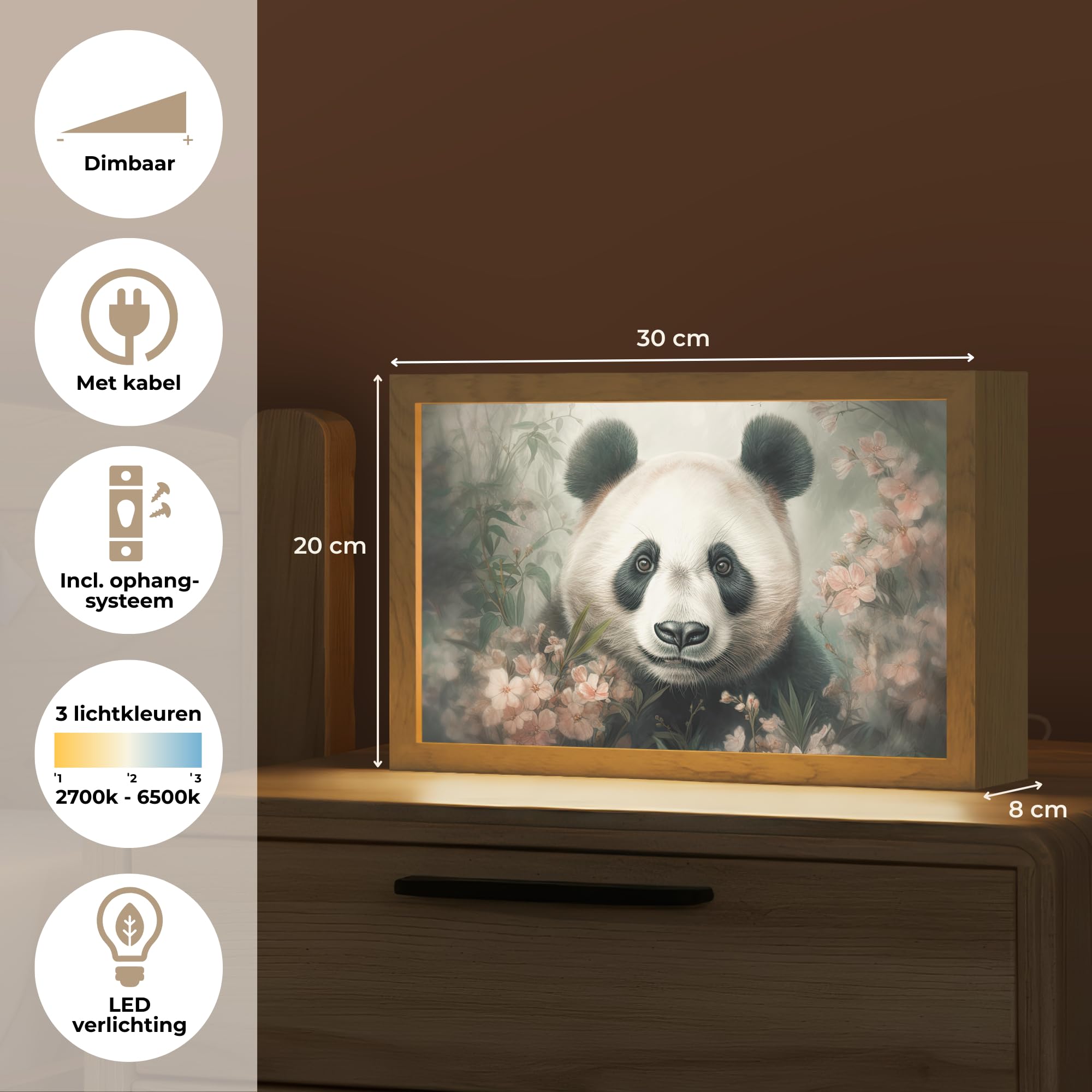 Luz Mesita De Noche [template] 30x20 cm Lampara LED Dormitorio Lámpara Escritorio Table Lamp Night Light Lamparita Panda - Animales - Plantas