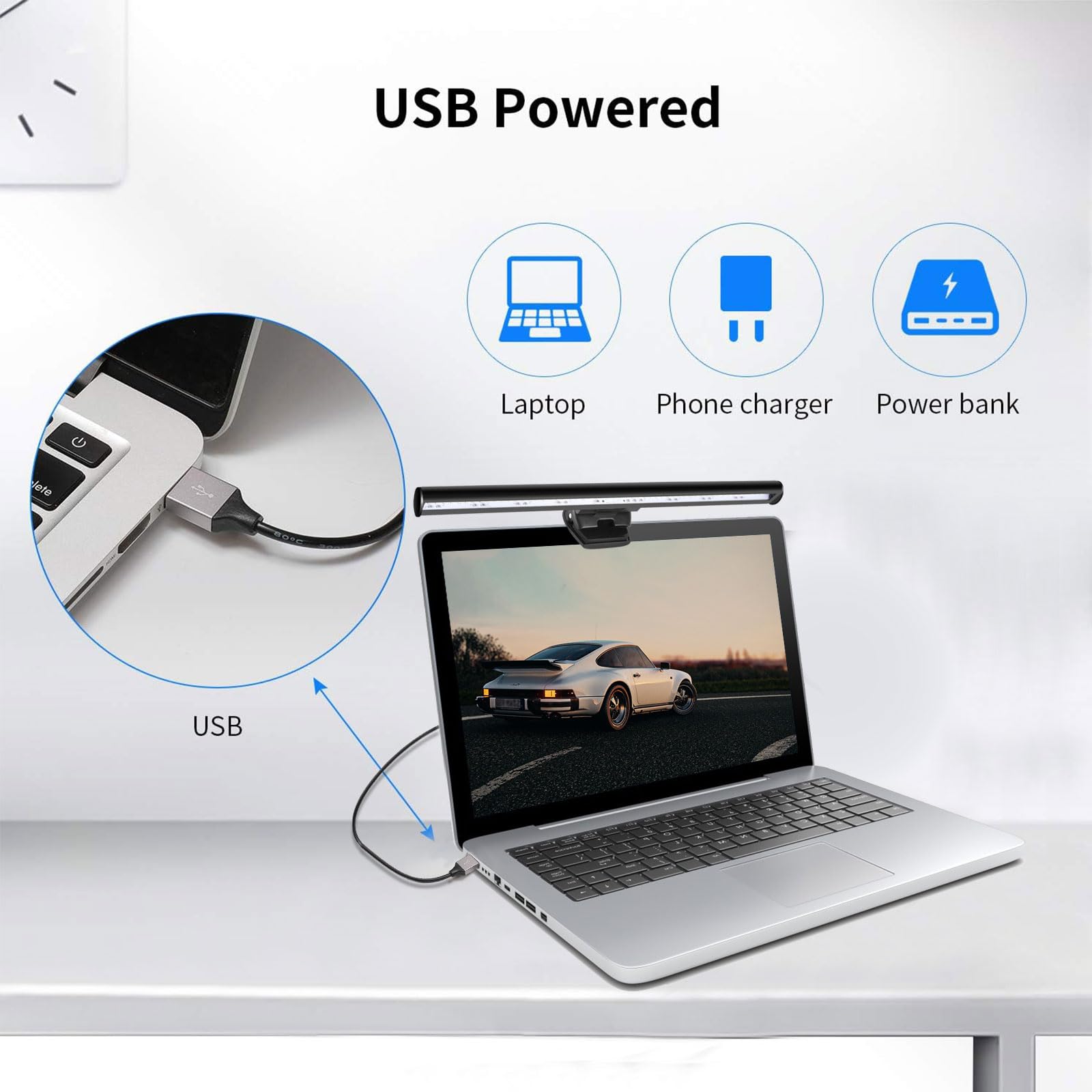 Lampe de Moniteur LED, 3 Modes de Couleur 10 Niveaux de Luminosité, Alimentée par USB, Gain d'espace, Protection des yeux, lampe pour écran PC-Screen Light Bar pour Travail, l'étude ou Lecture