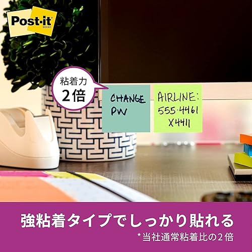 Miniatura 2 de Post-it 654-6SSAN-AM Sticky Notes, Strong Adhesive, Neon Color, 3.0 x 3.0 inches (75 x 75 mm), 90 Sheets x 6 Packs