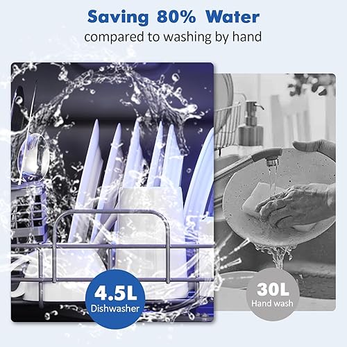 Miniatura 8 de Lavavajillas portátil compacto con 6 programas de lavado, tanque de agua de 5.3 L, función de secado al aire caliente, función de arranque retardado