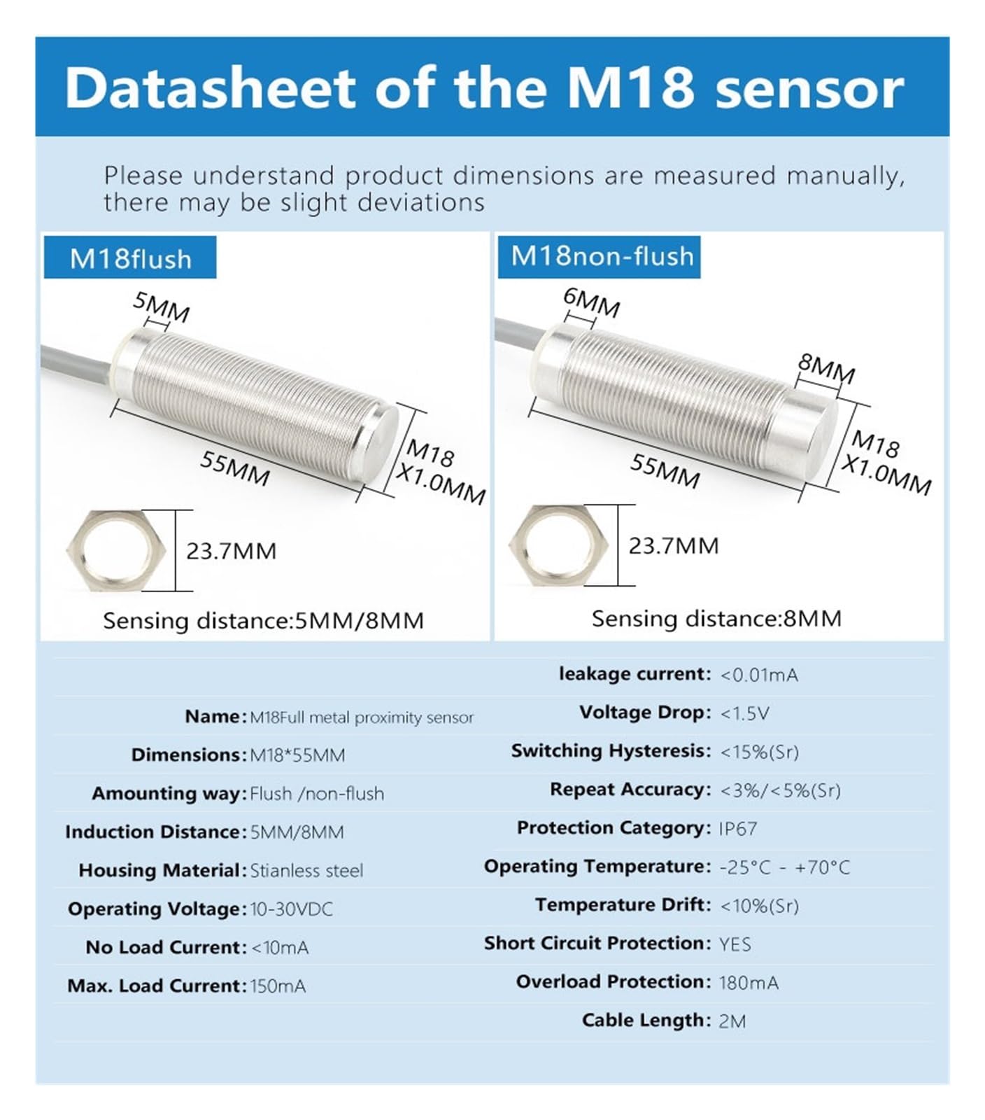 XYNSNDB Näherungssensor M8M12M18M30 mit 2 m Kabel Vollmetallsensor (M12 bündig PNP NO-Sn: 4 mm)