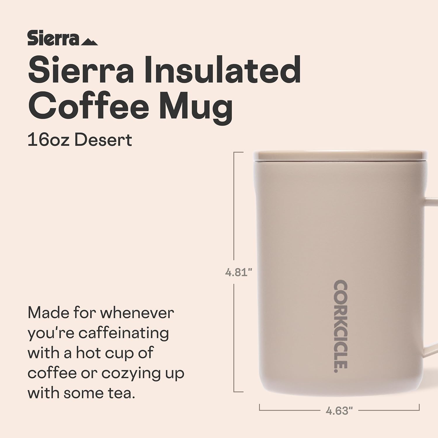 Corkcicle Coffee Mug 16 oz Triple Insulated with Handle, Desert image 2