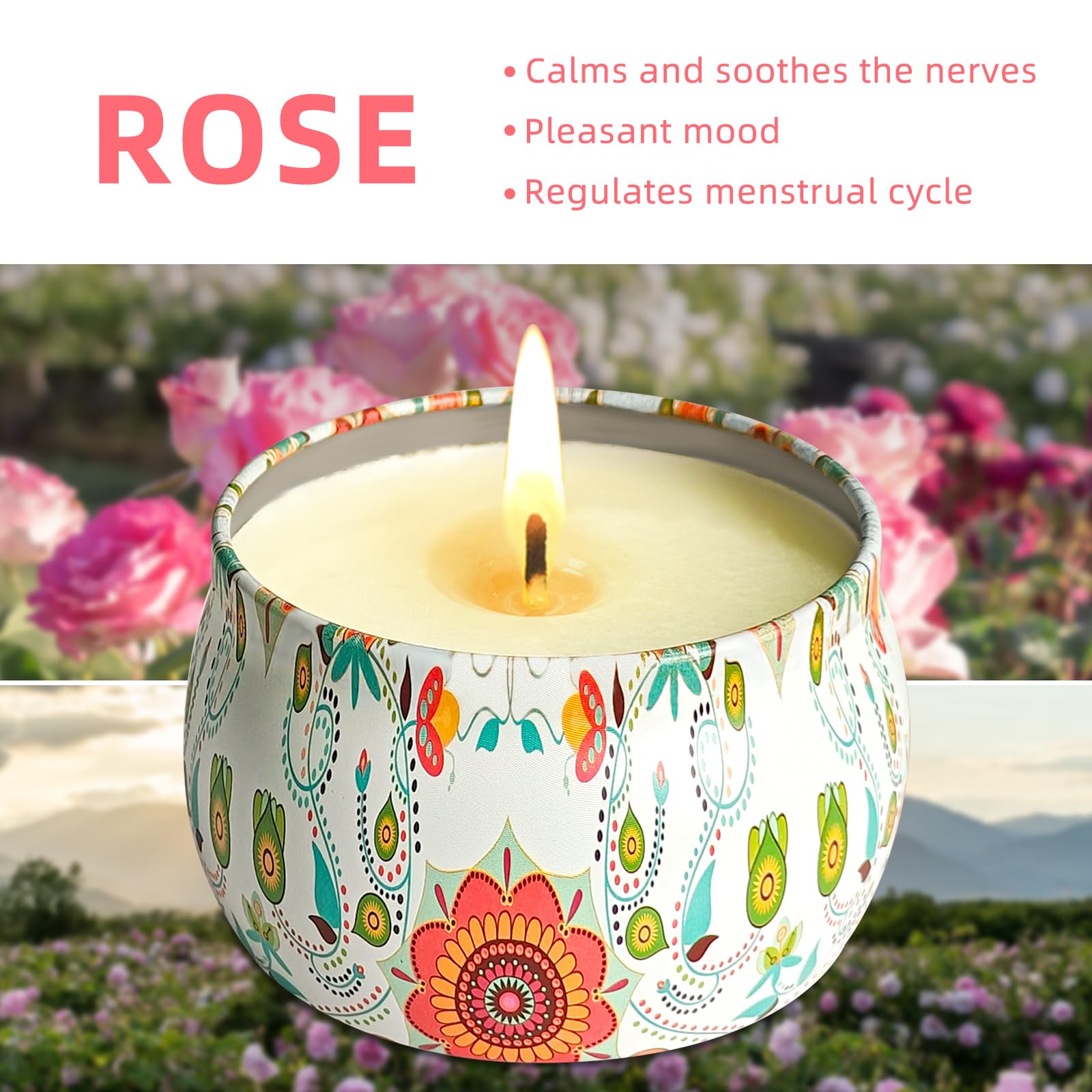 Scented Candles Aromatherapy Gift Set: 1pack Rose Large Size Natural Soy Wax Candle 4.4 Oz Travel Tin Fragrance Relaxing Stress Relief Aroma Home Best Gift for Women - Image 2