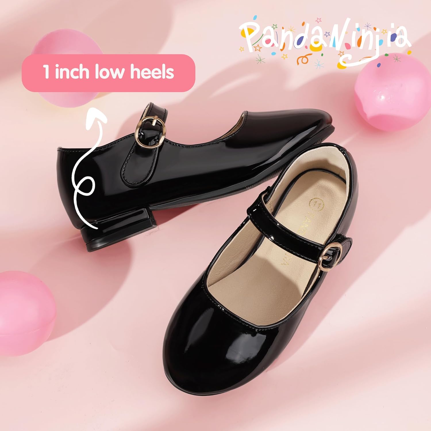 PANDANINJIA Girls Dress Shoes Patent Ballerina Flats Toddler Little Big Kid Mary Jane Low Heels Shoes - Image 3