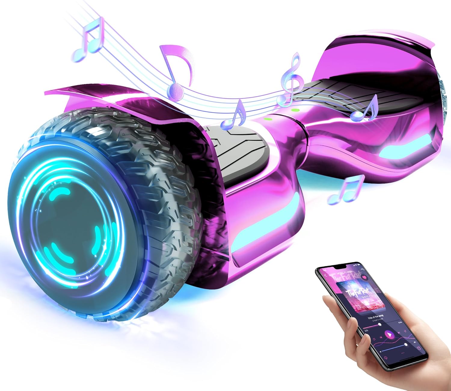 Scooter with Corlorful LED Lights, Bluetooth Speaker, 6.5" Wheels, Dual 300W Motor Scooter for Kids Girls Boys Adults, All Ages
