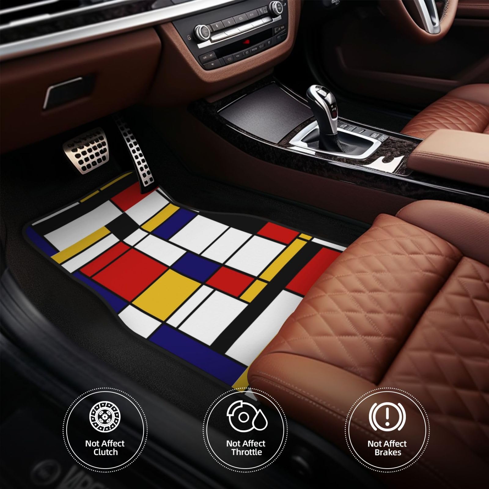 Künstlerische Farbkomposition im Mondrian-Stil, Rot, 4er-Set Auto-Fußmatten, Neopren-Fußmatten für Fahrzeuge, rutschfeste Auto-Fußmatten, Autozubehör