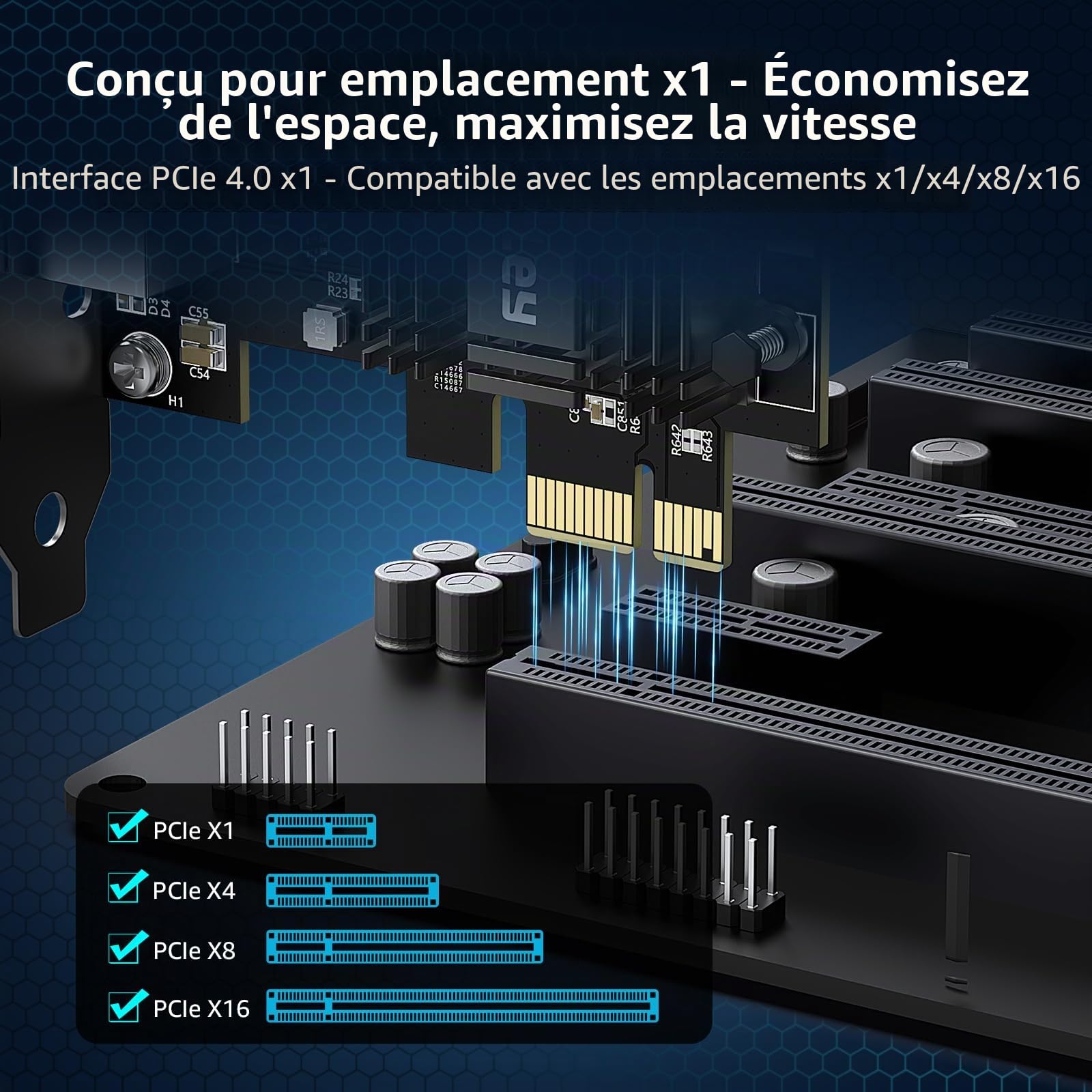 Carte Réseau PCIe 10G, Carte Ethernet YuanLey 10G Base-T Avec Contrôleur Realtek RTL8127AT, Adaptateur Ethernet PCIe Vers RJ45 10Gb NIC Compatible Avec PCI Express X1, X4, X8, X16, Prise En Charge WOL
