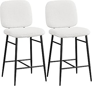 Yaheetech Boucle Bar Stools Set of 2 White Fabric Kitchen Counter Stools Upholstered Bar Stools Pub Chairs w/Metal Legs Mid Back for Dining Room Home Bar Pub