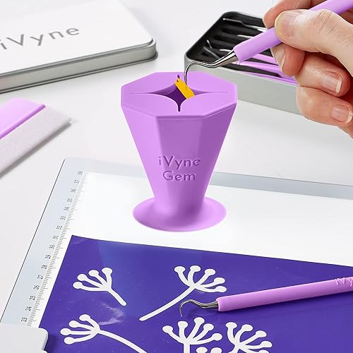 Miniatura 7 de iVyne Gem - Colector de desechos de vinilo con succión y soporte para herramientas de deshierbe para vinilo (morado)