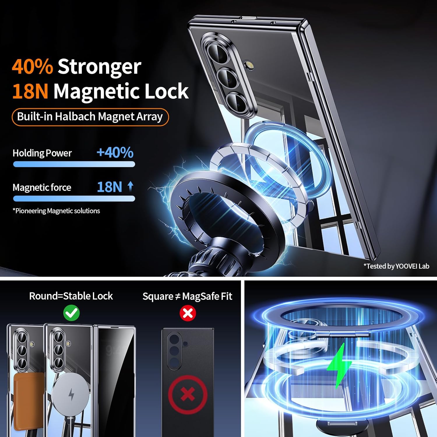 for Galaxy Z Fold 7 Case Clear with Privacy Screen Protector [Hinge Protection],Fit for Magsafe,Magnetic Kickstand & Ring Holder for Samsung Zfold 7 Case Black
