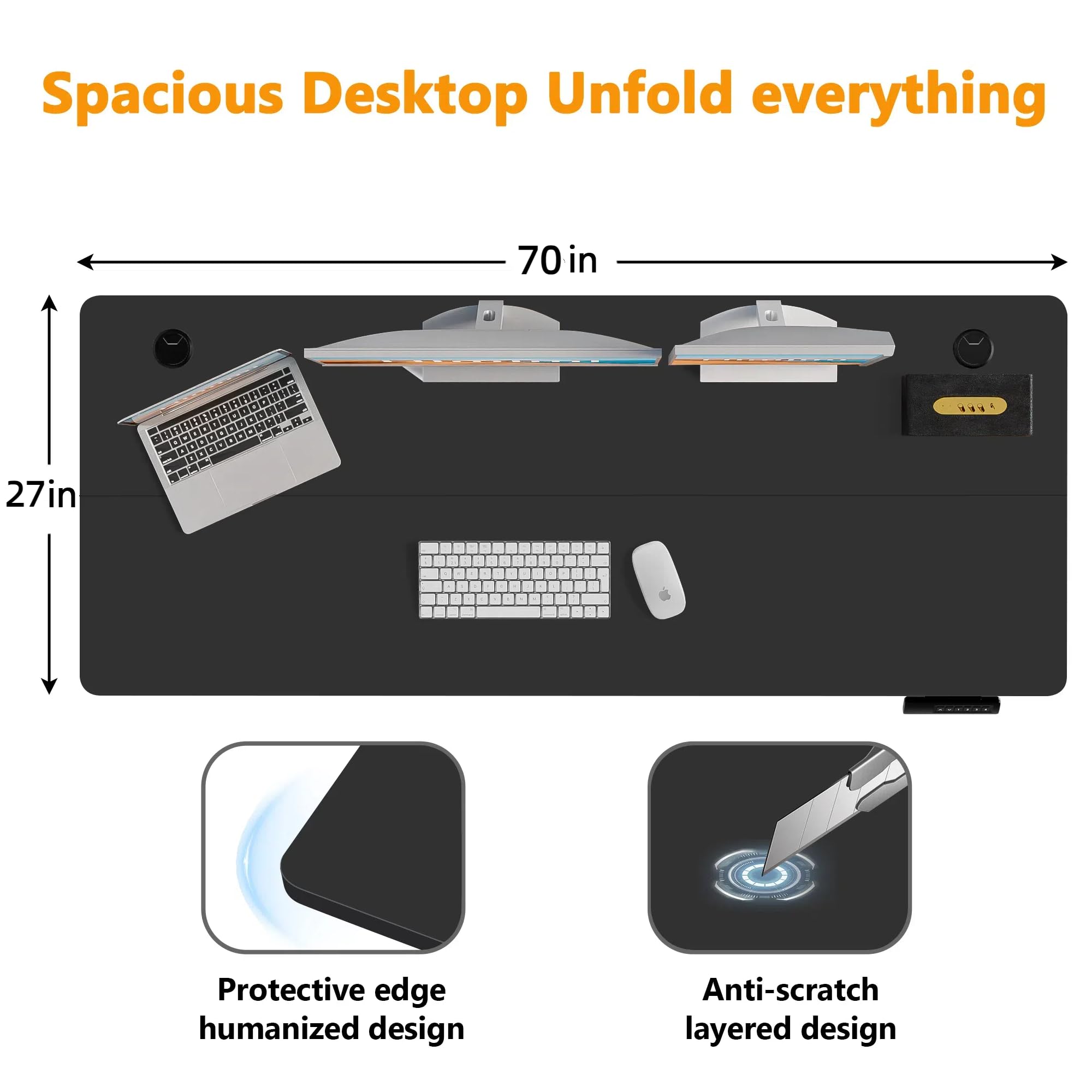 Himimi Electric Standing Desk Adjustable Height 70 x 27 inch Sit Stand up Adjustable Desk with Memory Presets — view 3