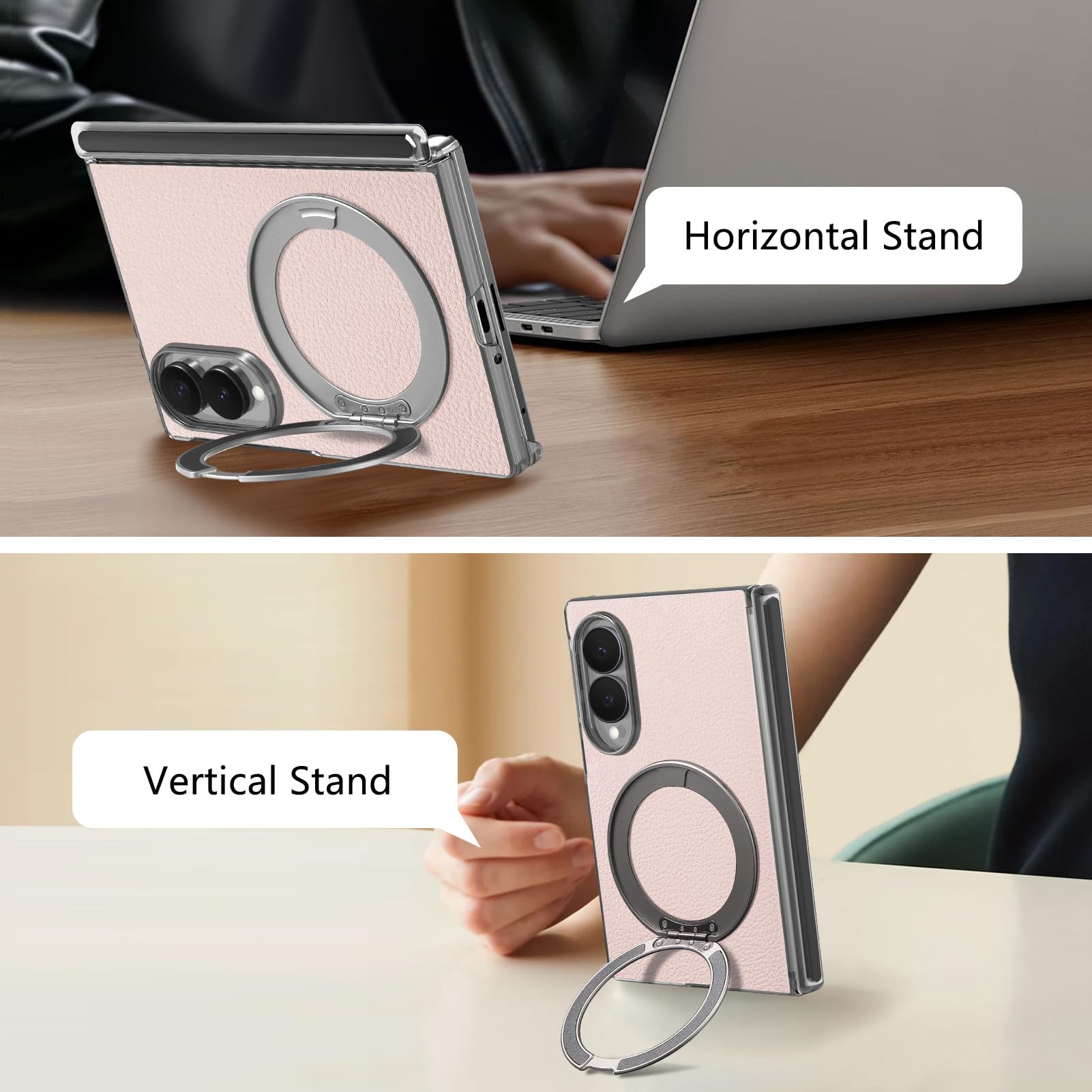 Etui zawiasowe do Samsung Galaxy Z Fold 8, pokrowiec ochronny z obrotowym pierścieniem i upadkiem, wegańska skóra, odporne na wstrząsy, magnetyczne ssanie, regulowany stojak, obudowa telefonu (zielony