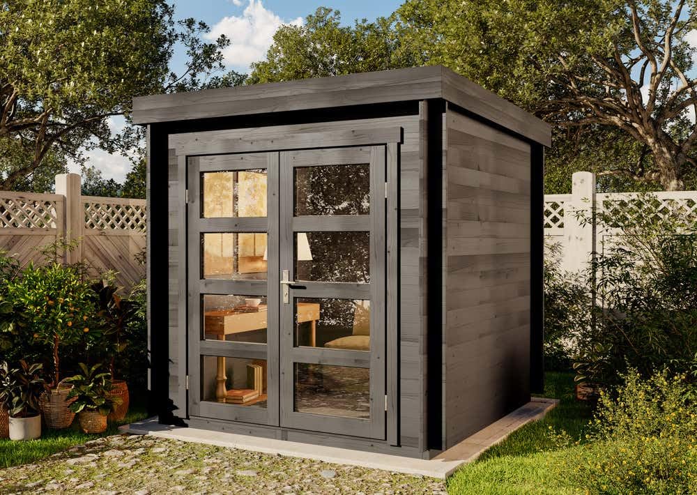 Alpholz Gartenhaus Paloma Petit aus Holz 230x230cm in Anthrazitgrau mit 28 mm Wandstärke inkl. Fußboden