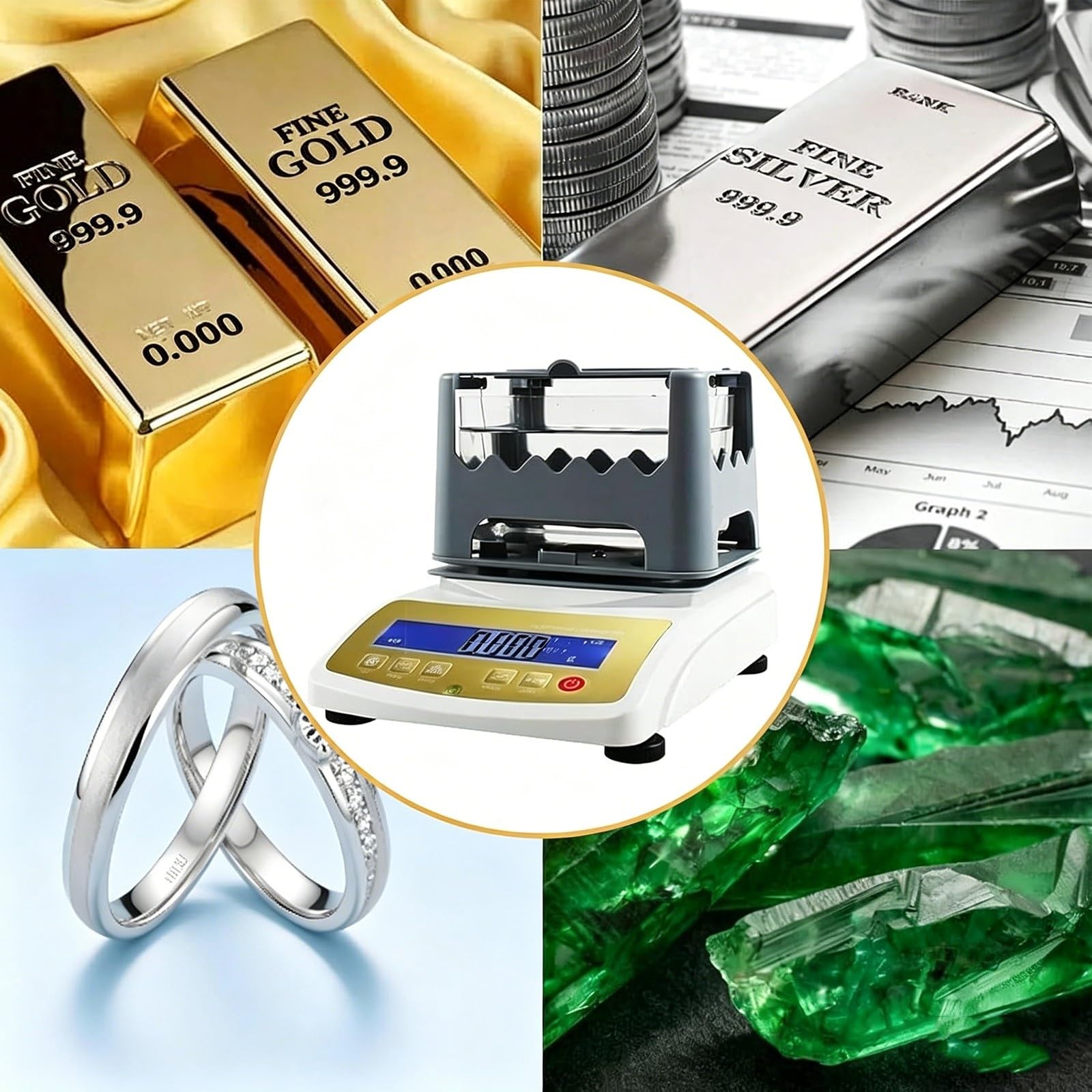 Gold-Reinheitstester, Metall-Dichte-Analysegerät mit 1200 g maximalem Gewicht 0,001 g/cm³ Auflösung, Karat-Detektor für Gold-Silber-Schmuck-Tests