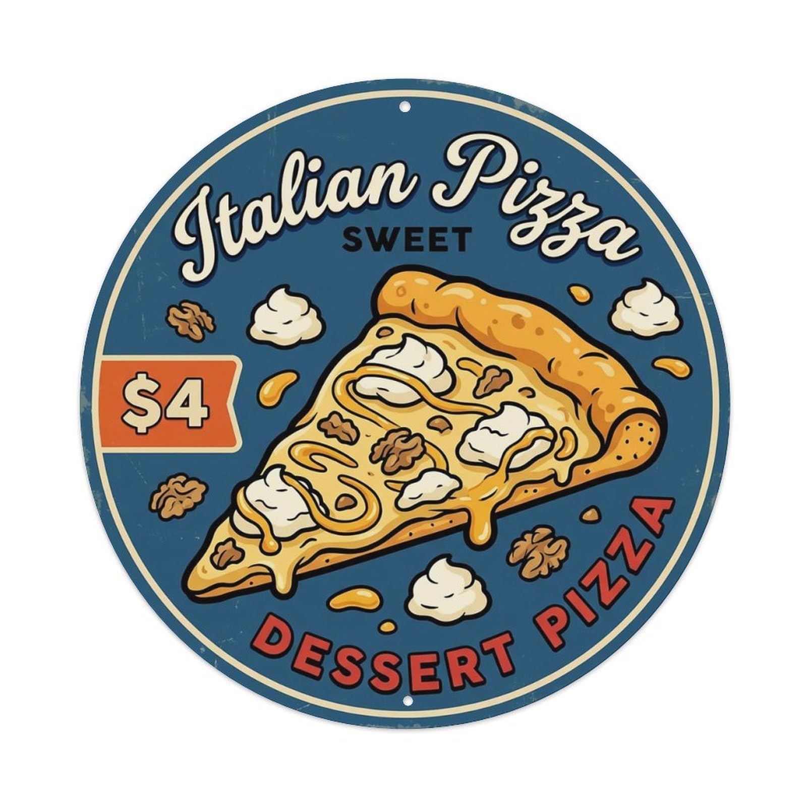 Huiyhb 8X8inch(20X20cm) Vintage Pizza Slice Italian Traditional Cuisine Ricotta Metal Tin Sign