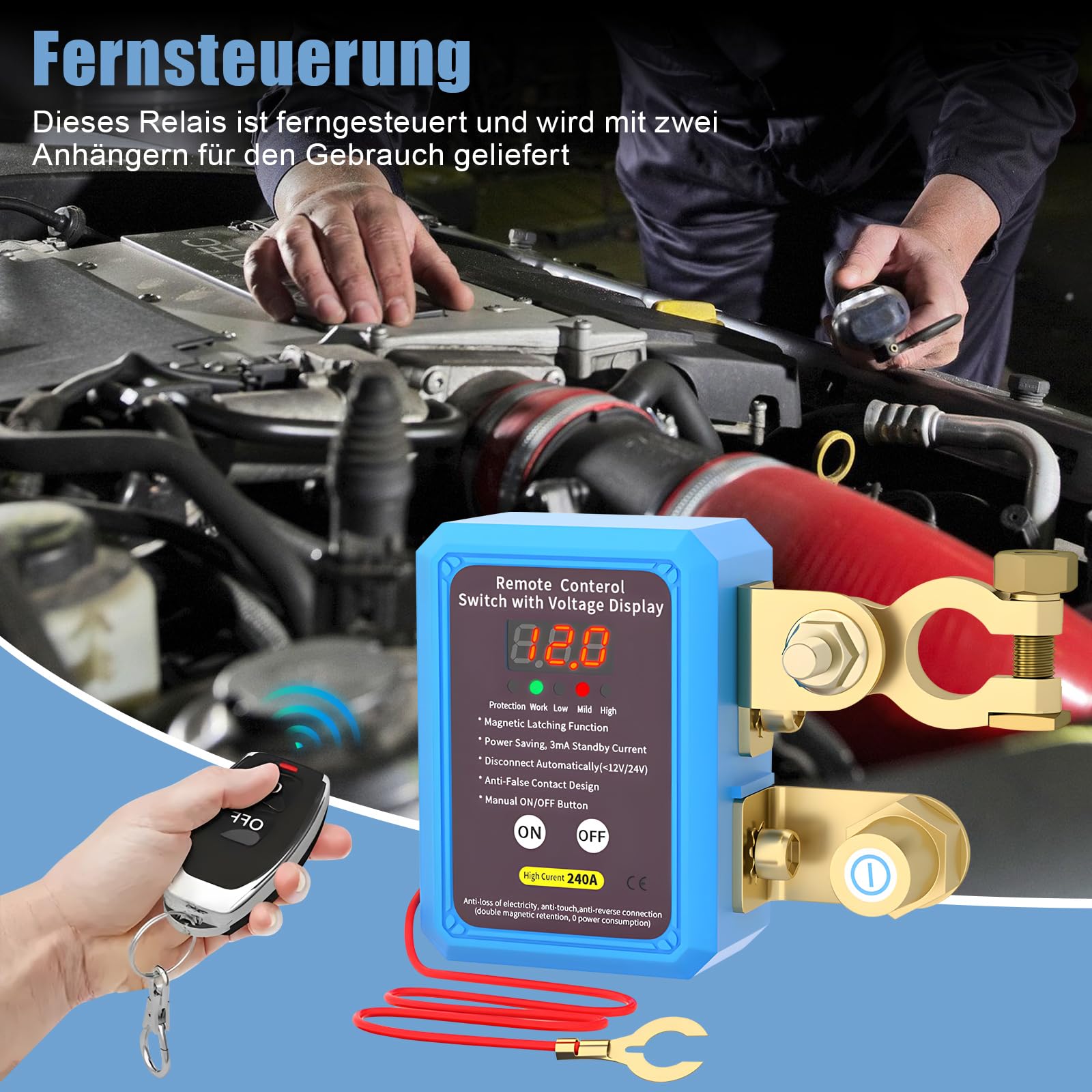 Bezprzewodowy pilot zdalnego sterowania do samochodu, izolator 12 V/24 V, odłącznik akumulatora 240 A, wyłącznik zabezpieczający przed kradzieżą, automatyczne wyłączanie akumulatora (ulepszony