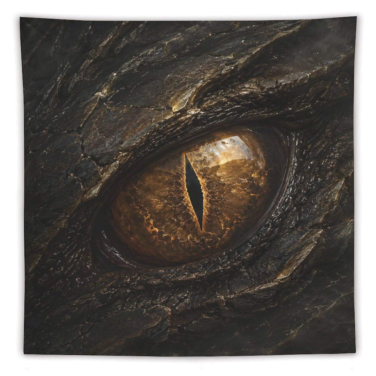 H3B8U2Y5 Golden Dragon Eye Wall Tapestry, Surrealist, Mythic Creature