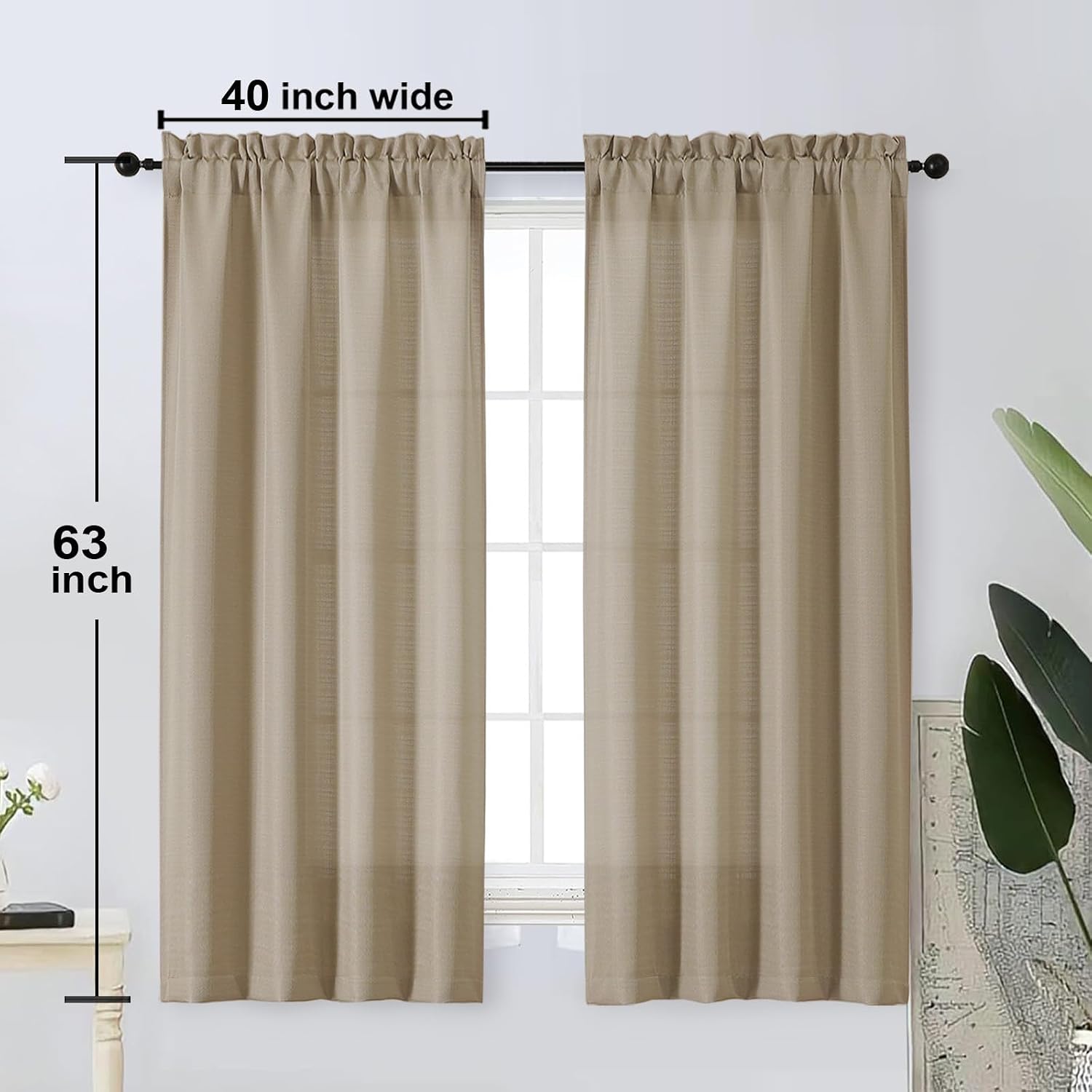 OWENIE Bob Camel Curtains 63 Inch Length 2 Panels Set for Living Room Bedroom, Light Filtering Faux Linen Textured Soft Window Curtain, Airy Soft Rod Pocket cortinas para cuarto, 40Wx63L Inches, 2 Pcs image 5