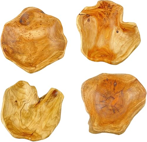 Miniatura 10 de BIGPIPI Tazón de madera para decoración, cuenco de fruta tallado de madera maciza de forma natural, cuenco de madera decorativo para centro de mesa,