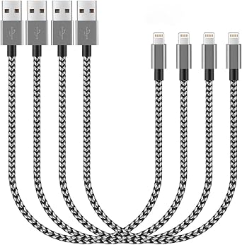 Short i-Phone Charger Cable 4Pack, 1FT USB A to Lightning Cable Braided Fast Charging for iPhone 14 13 12 11 Pro Max/XS XR Max 8 7 6 Plus/ Pad for Car