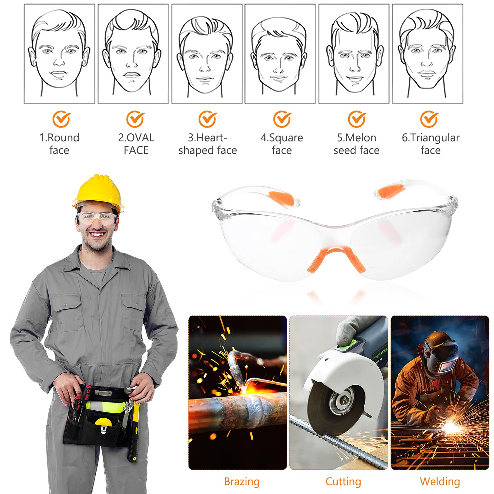 10 Stück Schutzbrille Arbeitsschutzbrillen, Transparent Sicherheitsbrillen Arbeitsschutzbrille mit Gummieinsatz Augenschutzbrille für Schießsport Herren Damen (Orange)
