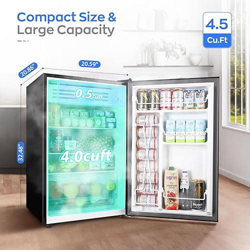 Miniatura 2 de Upstreman Mini refrigerador de 4.5 pies cúbicos con congelador, mini refrigerador de una sola puerta, termostato ajustable, bajo ruido, ahorro de