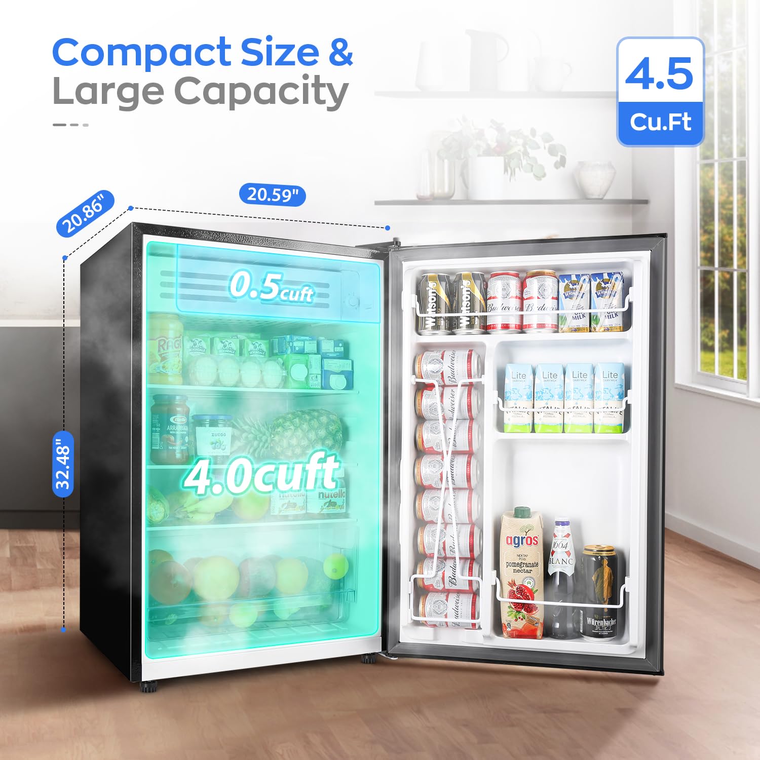 Upstreman 4.5 Cu.Ft Mini Fridge with Freezer, Single Door Mini Refrigerator, Adjustable Thermostat, Low Noise, Energy Saving, Small Refrigerator for Bedroom, Dorm, Office, Black, FR45 on Fridge.com
