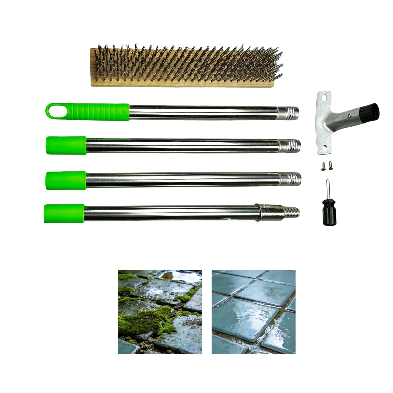 Cepillo Metálico para Limpieza Acero inoxidable resistente desmontable | Cepillo Metálico para Jardín y Limpieza para Suelos de Hormigón, Baldosas, Garaje, Casa, Eliminador de Manchas