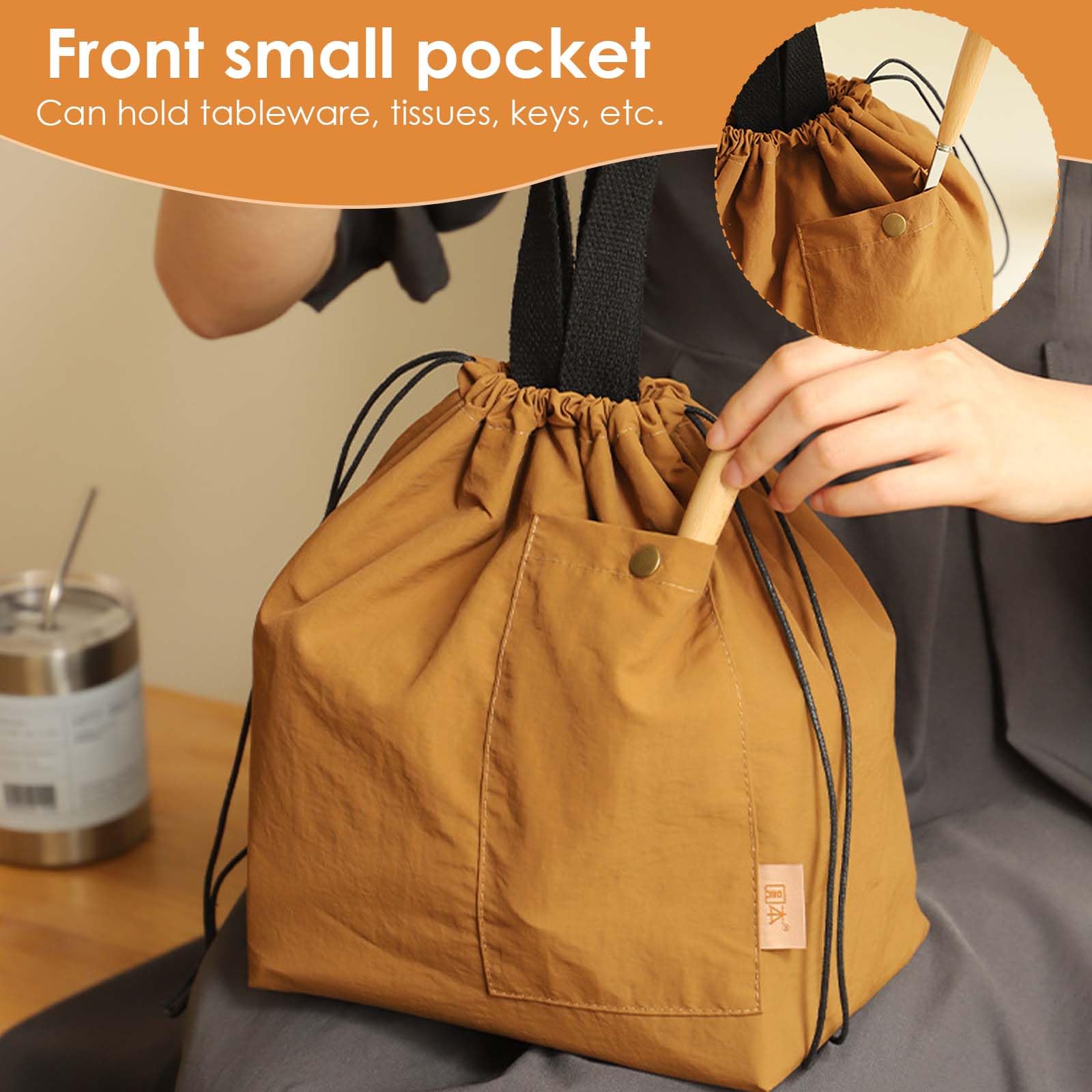 Borsa termica pieghevole da 9 l, borsa per il pranzo, borsa per il pranzo, borsa termica con coulisse, piccola scatola per il pranzo, leggera, per ufficio, picnic, scuola, campeggio, (caramello)