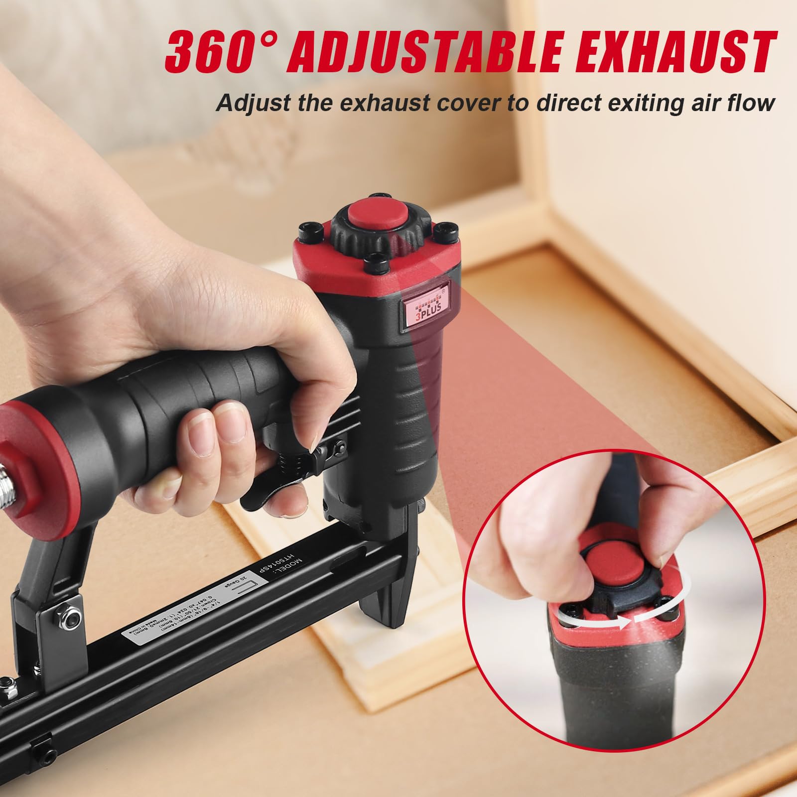 3PLUS HT5014SP Pneumatic 20 Gauge Stapler, T50 Upholstery Stapler, 1/4-Inch to 9/16-Inch
