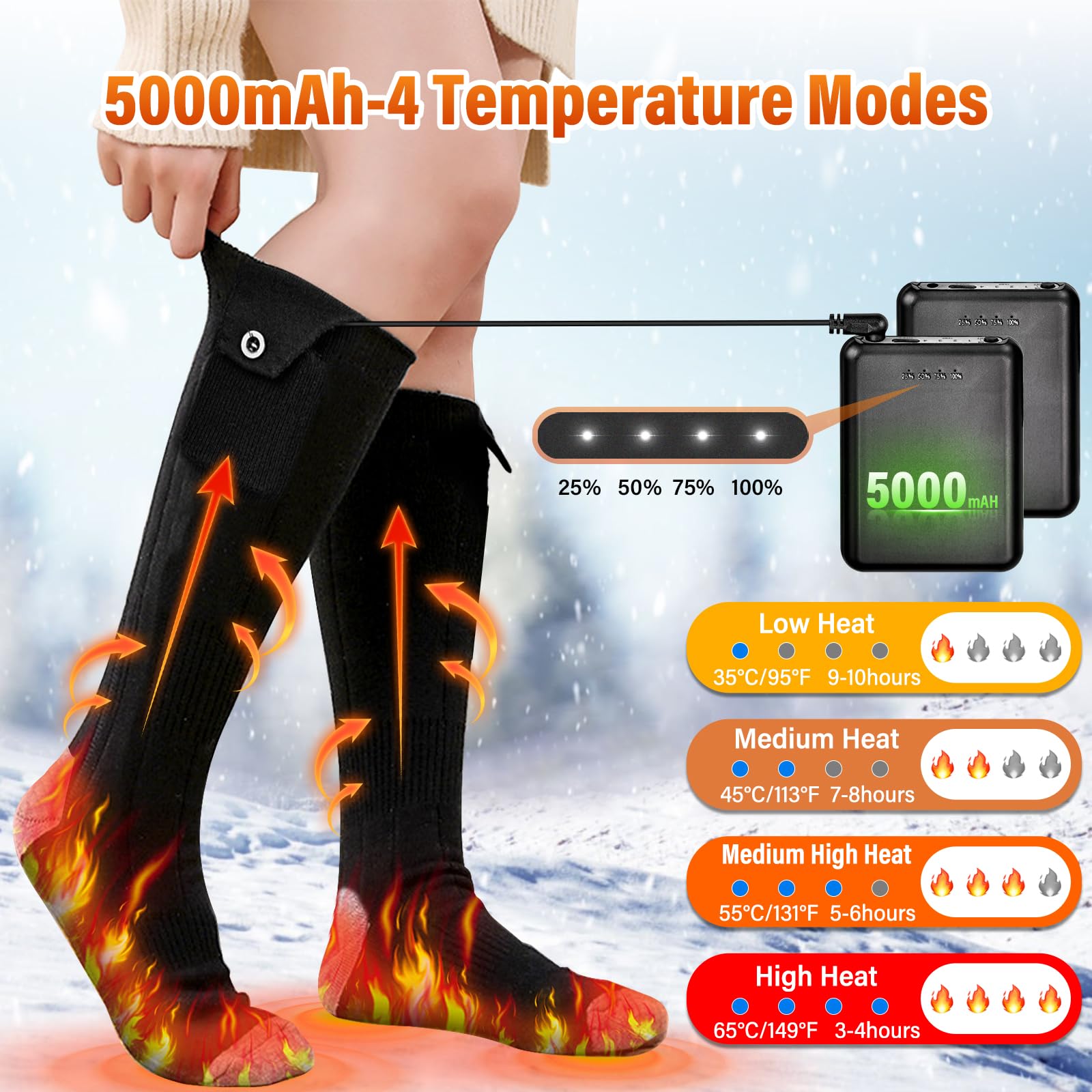 Verwarmbare Sokken Met 5000 mAh Accu - Elektrische Warmtesokken Voor Dames en Heren - Oplaadbaar Met App of Afstandsbediening - Geschikt Voor Outdoor, Skiën, Kamperen Verwarmbare Sokken Met 5000 mAh Accu - Elektrische Warmtesokken Voor Dames en Heren - Oplaadbaar Met App of Afstandsbediening - Geschikt Voor Outdoor, Skiën, Kamperen