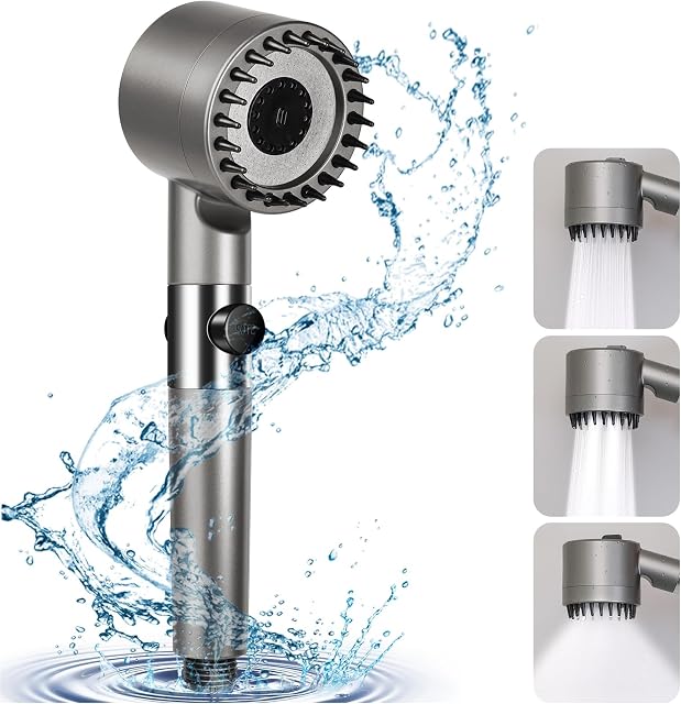 Homradise Powerful Shower Head with Filter, Universal Shower Head High Pressure with 3 Spray Modes and Pause Button for Bathrooms - Perfect for Adults, Children, and Pets