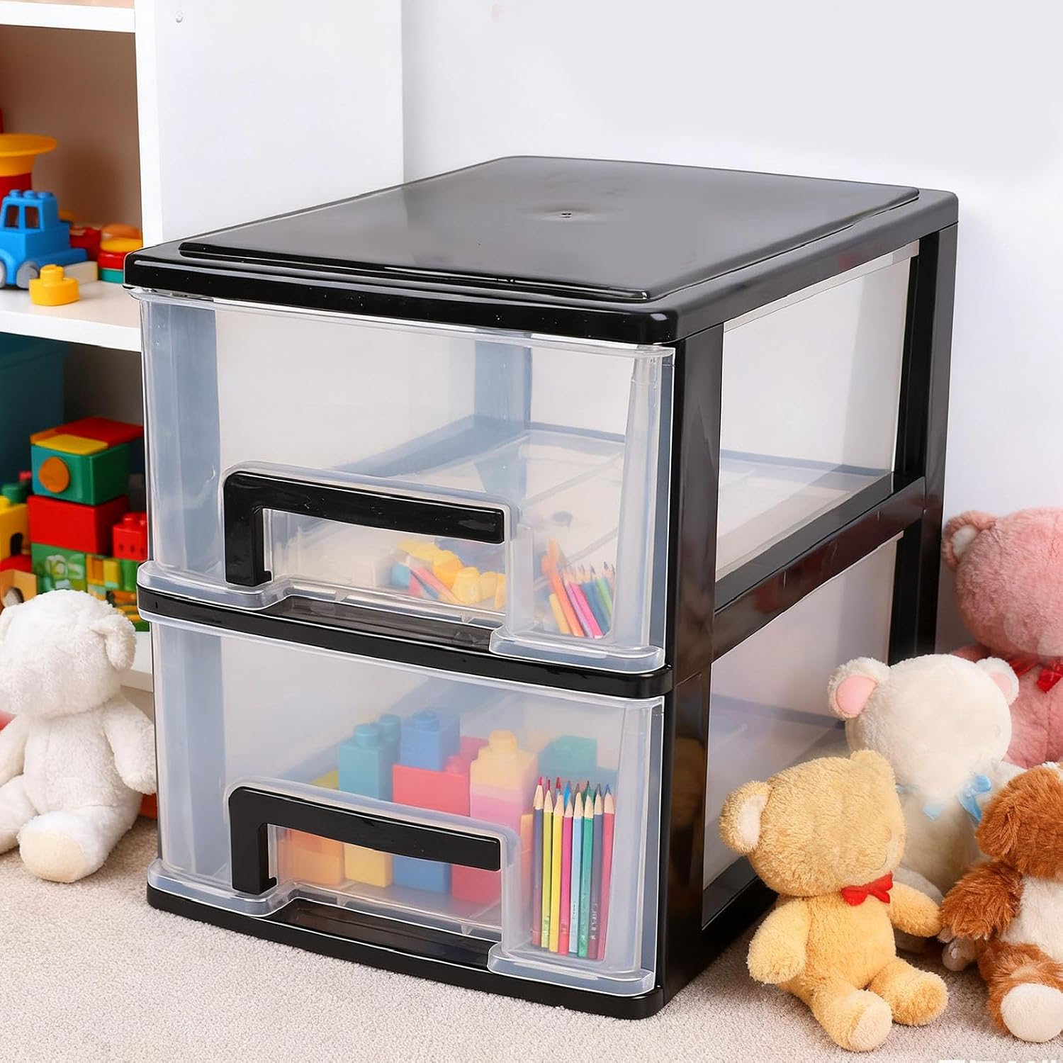 GOTOTOP 2 Drawers Plastic Desktop Storage, 9.45x6.69x7.87in