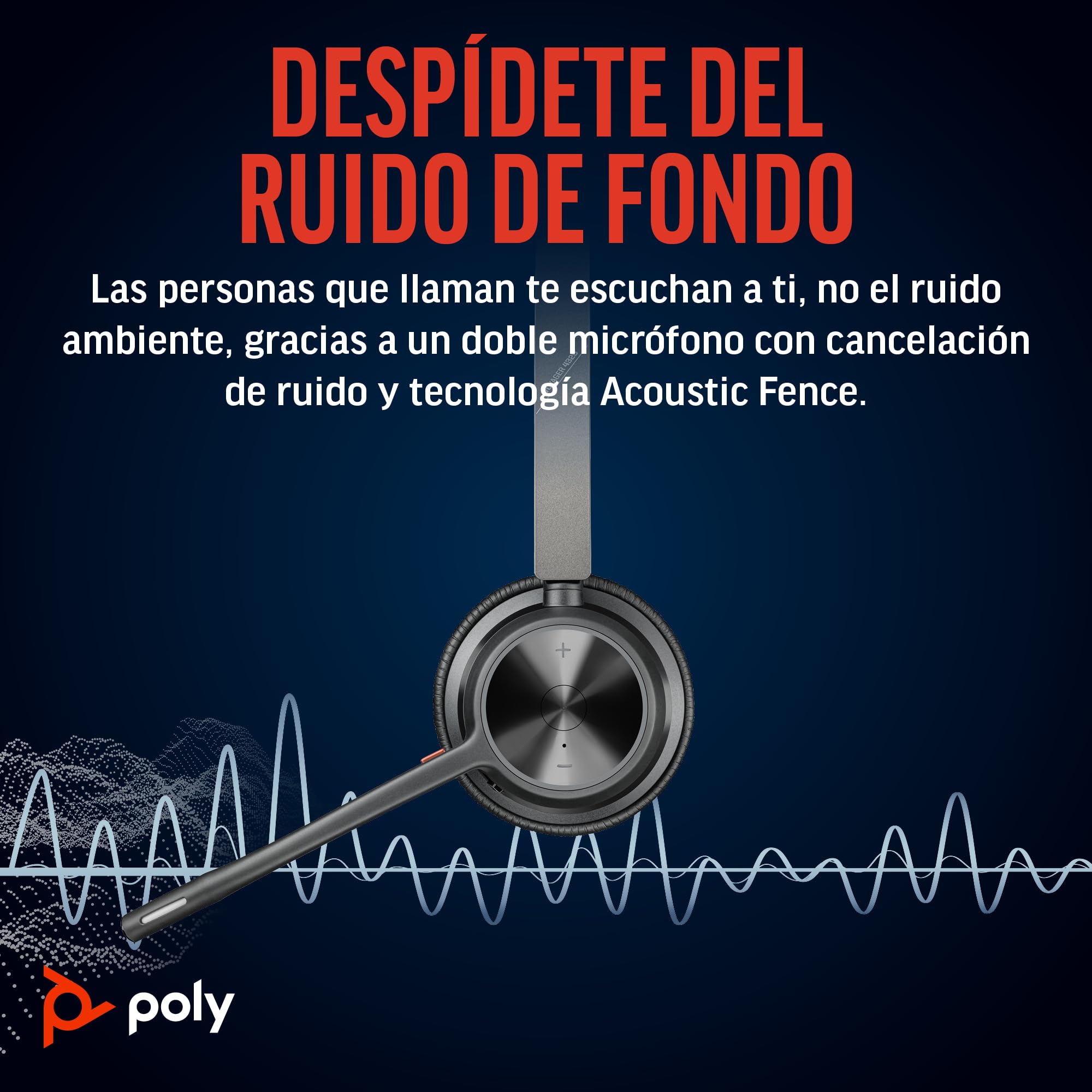 Auriculares inalámbricos Poly Voyager 4320 UC - Audífonos estéreo con micrófono de brazo con cancelación de ruido - Conexión Bluetooth a PC/Mac/teléfono móvil - Funciona con Teams, Zoom y más - 4
