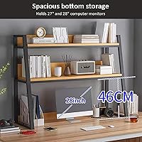 Vista 6 de Estantería de escritorio para escritorio de computadora, organizador de estantería de 2 niveles, estante de almacenamiento de madera multiusos
