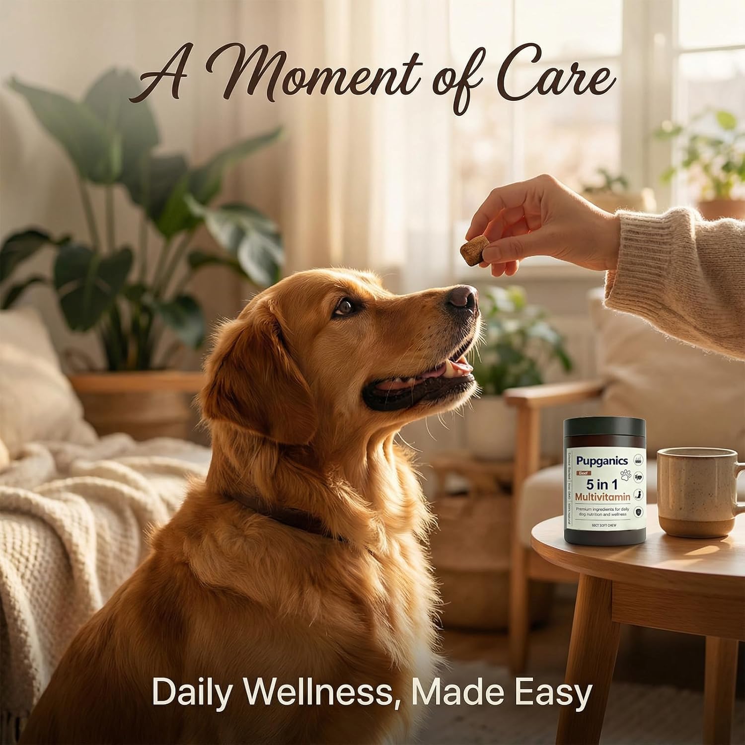 Pupganics Daily Multivitamin Soft Chews for Dogs, Probiotics & CoQ10 Supplement, Supports Hip & Joint, Heart Health, Skin & Coat