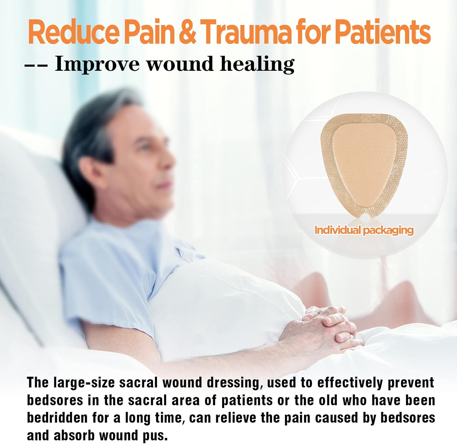 Carbou Wound Dressing Sacrum Silicone Foam Dressing, 6''x7''(15cm x18cm) Bordered Silicone Adhesive Sacral Foam Dressing for Bed Sore,Box of 7 dressings